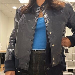 ba&sh Navy Patent Bomber Jacket